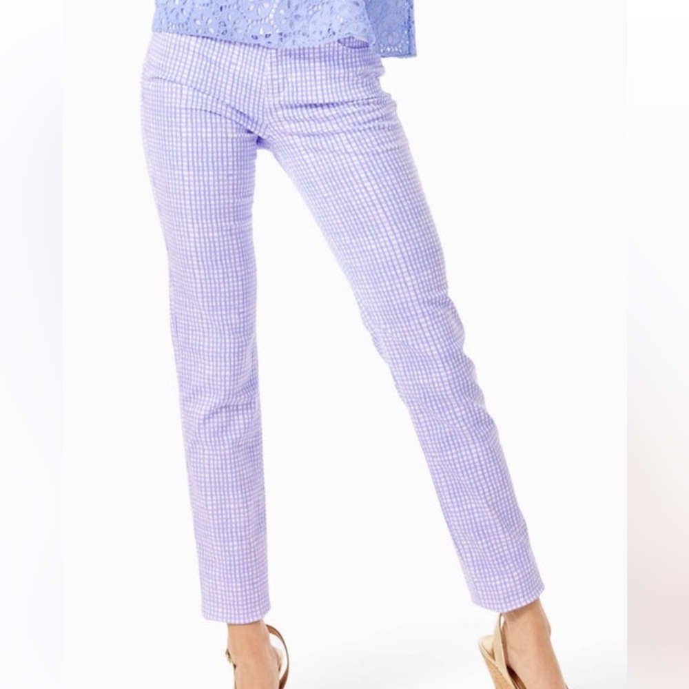 NWT Lilly Pulitzer Sz 6 South Ocean High Rise Skinny Pants in Lilac Gingham